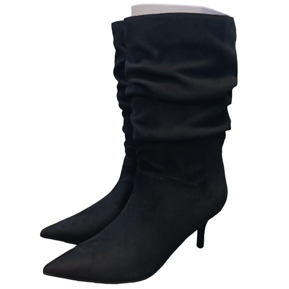 NEW Marc Fisher Manya Rouched Stiletto Boots Pull-on Mid-Calf Size 6.5‎ - Picture 1 of 9